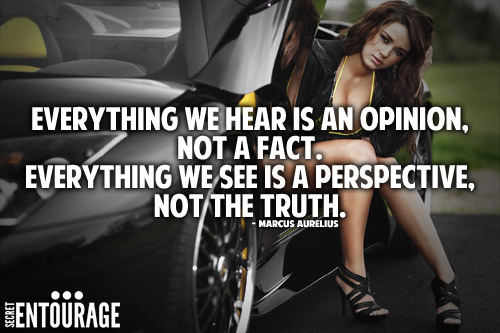 Everything we hear is an opinion, not a fact. Everything we see is a perspective not the truth. - Marcus Aurelius